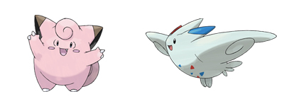 Clafairy (and it's evolution clefable), Togepi and it's evolution Togekiss (ass seen in the image)
