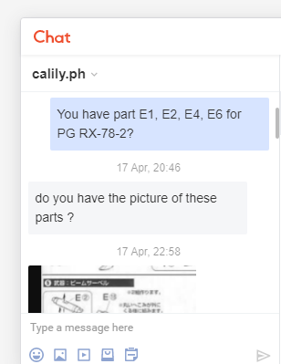 Chatting with the Gundam replacment parts seller for specific parts